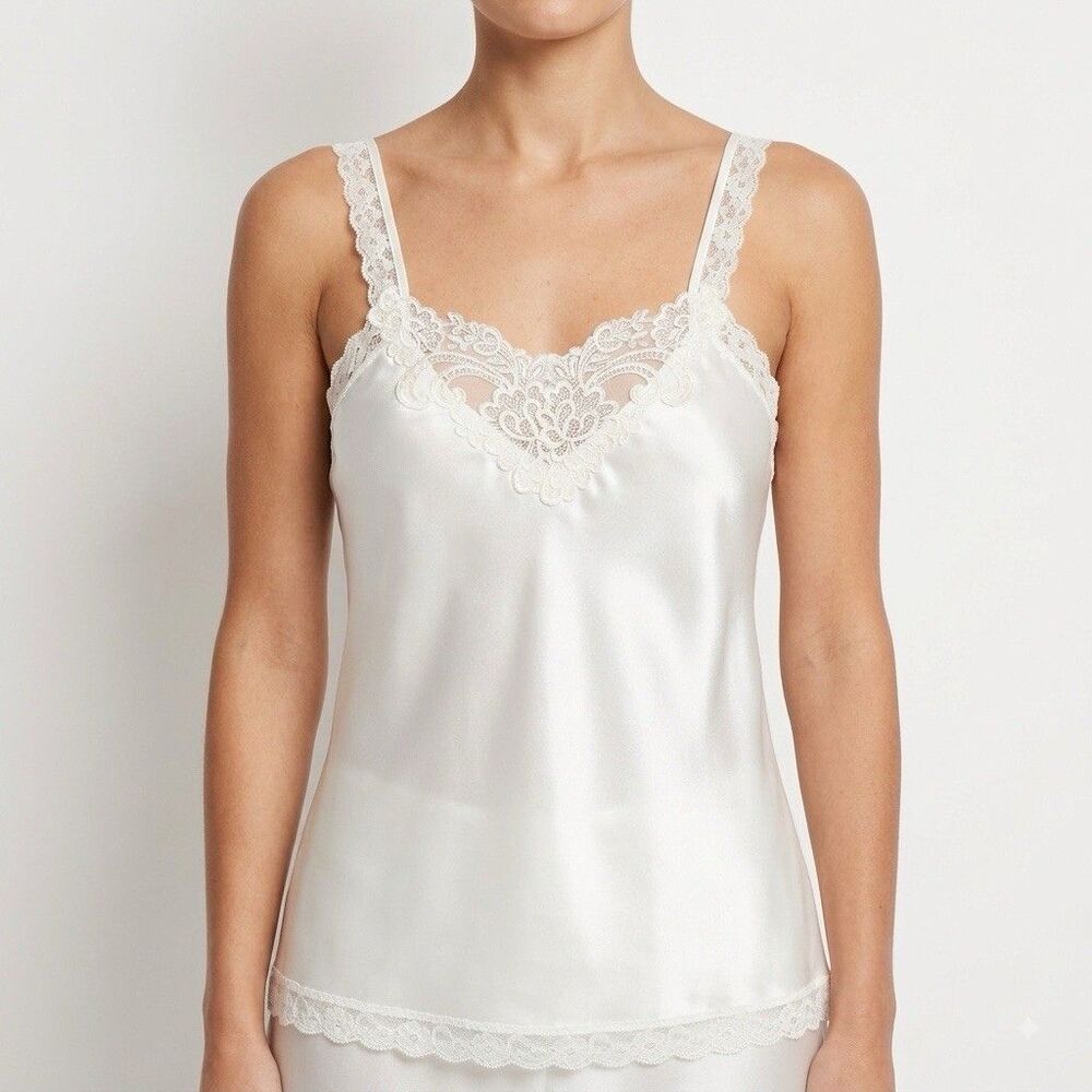 Vitg Body Chic Sz L White Satin Camisole Slip Nightgown Lace Pearl Rhinestone